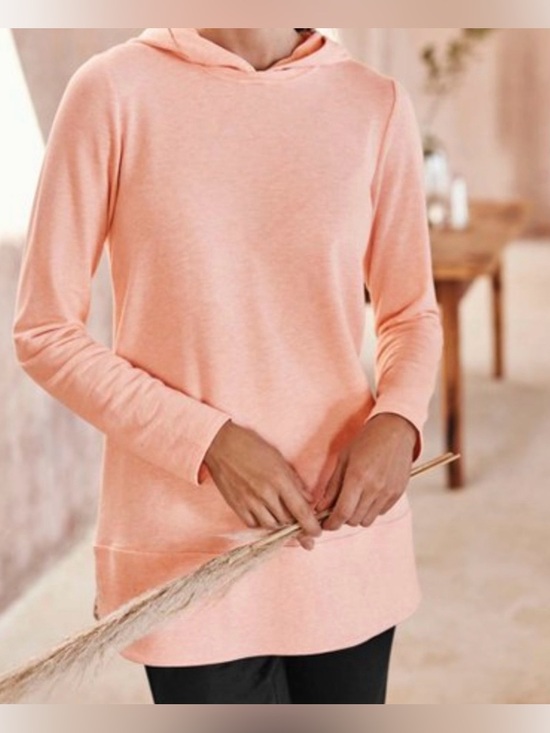 J. Jill Tops - J. Jill Pure Jill Harmony Rib-Trimmed Hoodie, Soft Coral Dust Heather, XL
